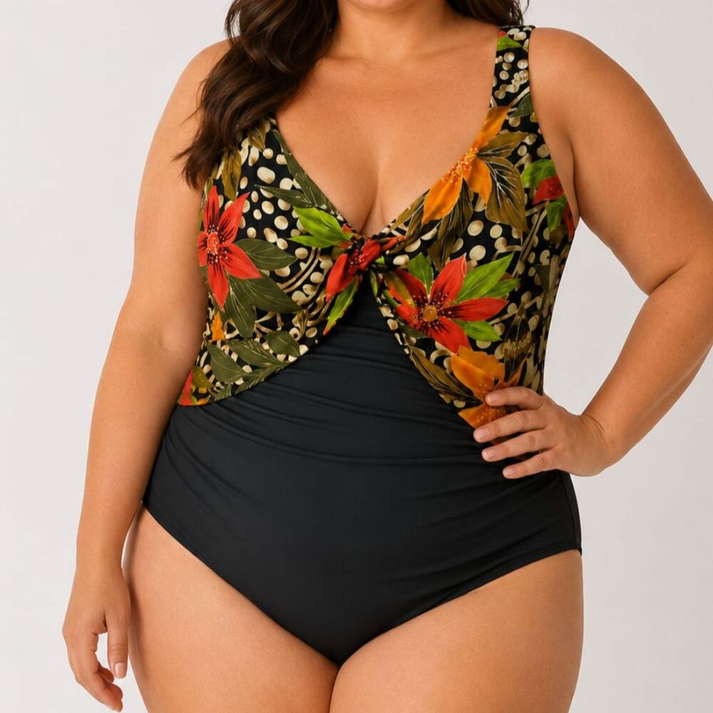Delta Burke 18W Tropical Floral One Piece Swimsuit Tummy Control NWT
